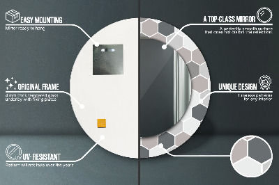 Miroir rond cadre imprimé Motif hexagonal