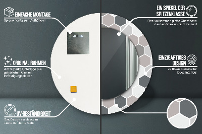 Miroir rond cadre imprimé Motif hexagonal