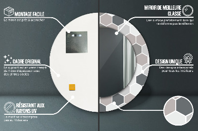 Miroir rond cadre imprimé Motif hexagonal