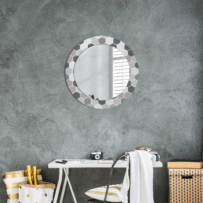 Miroir rond cadre imprimé Motif hexagonal