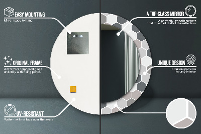 Miroir rond cadre imprimé Motif hexagonal