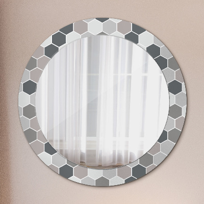 Miroir rond cadre imprimé Motif hexagonal