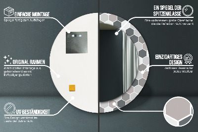 Miroir rond cadre imprimé Motif hexagonal