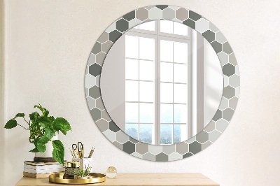 Miroir rond cadre imprimé Motif hexagonal