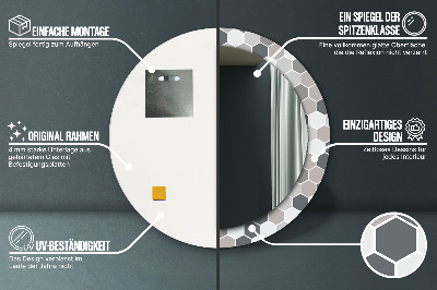 Miroir rond cadre imprimé Motif hexagonal