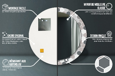 Miroir rond cadre imprimé Motif hexagonal