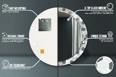 Miroir rond cadre imprimé Motif hexagonal