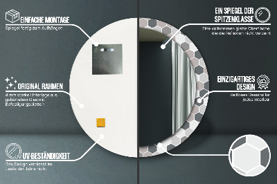 Miroir rond cadre imprimé Motif hexagonal