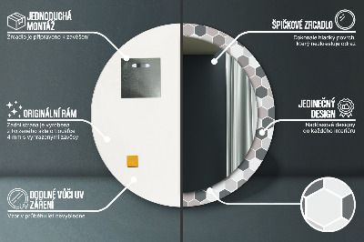 Miroir rond cadre imprimé Motif hexagonal