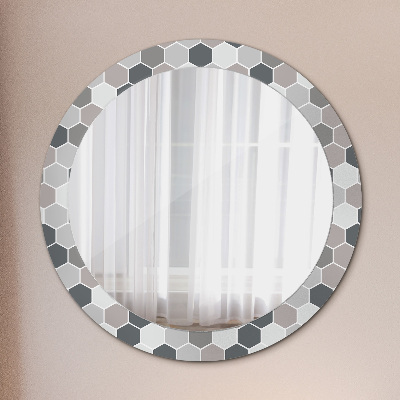 Miroir rond cadre imprimé Motif hexagonal