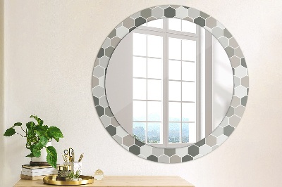 Miroir rond cadre imprimé Motif hexagonal