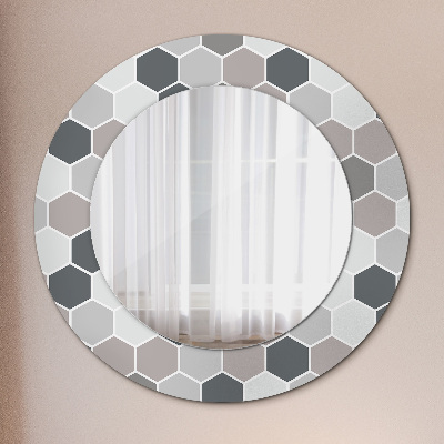 Miroir rond cadre imprimé Motif hexagonal