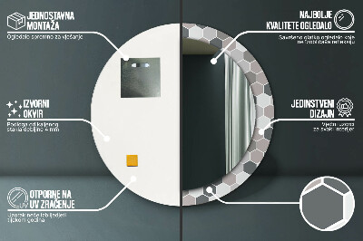 Miroir rond cadre imprimé Motif hexagonal