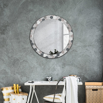 Miroir rond cadre imprimé Motif hexagonal