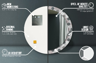 Miroir rond cadre imprimé Motif hexagonal