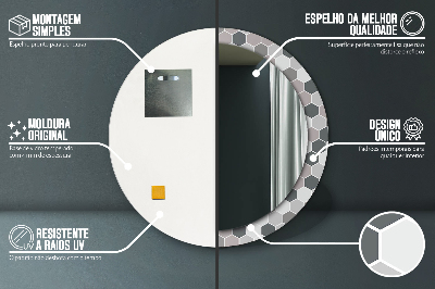 Miroir rond cadre imprimé Motif hexagonal