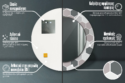 Miroir rond cadre imprimé Motif hexagonal