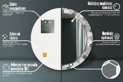 Miroir rond cadre imprimé Motif hexagonal