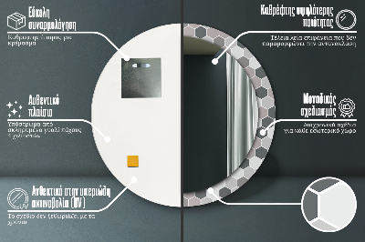 Miroir rond cadre imprimé Motif hexagonal