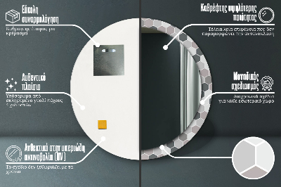 Miroir rond cadre imprimé Motif hexagonal