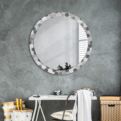 Miroir rond cadre imprimé Motif hexagonal