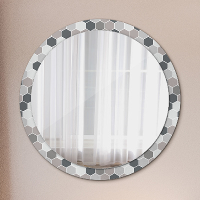 Miroir rond cadre imprimé Motif hexagonal