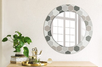 Miroir rond cadre imprimé Motif hexagonal