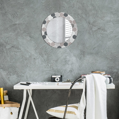 Miroir rond cadre imprimé Motif hexagonal