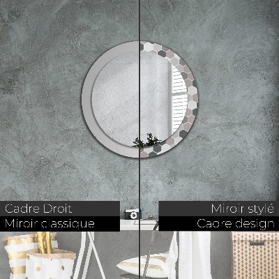 Miroir rond cadre imprimé Motif hexagonal