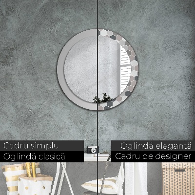 Miroir rond cadre imprimé Motif hexagonal