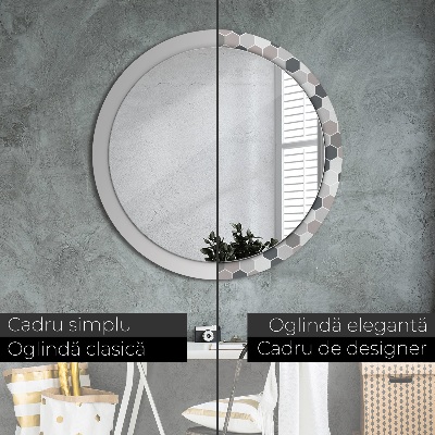 Miroir rond cadre imprimé Motif hexagonal