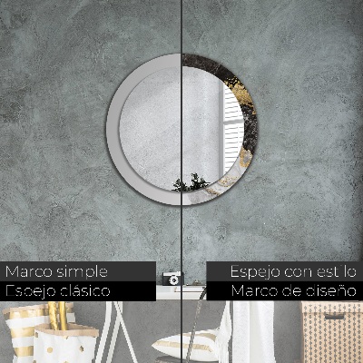 Miroir rond cadre imprimé Marbre et or