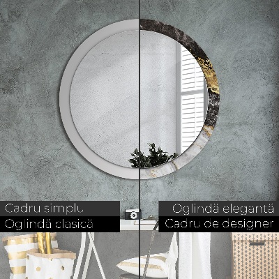 Miroir rond cadre imprimé Marbre et or