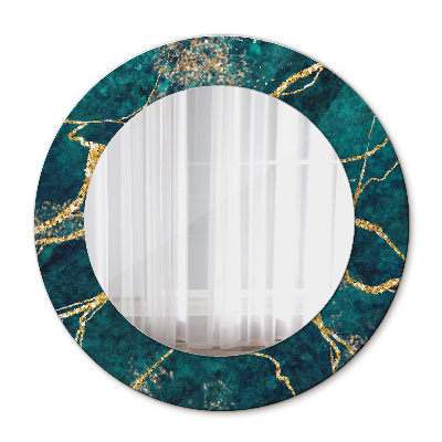 Miroir rond cadre imprimé Marbre vert malachite