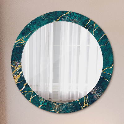 Miroir rond cadre imprimé Marbre vert malachite