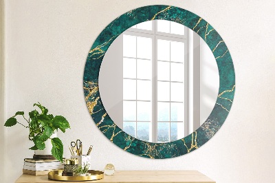 Miroir rond cadre imprimé Marbre vert malachite