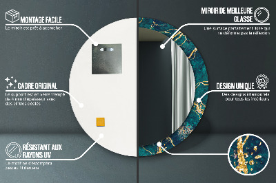 Miroir rond cadre imprimé Marbre vert malachite