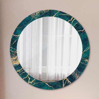 Miroir rond cadre imprimé Marbre vert malachite