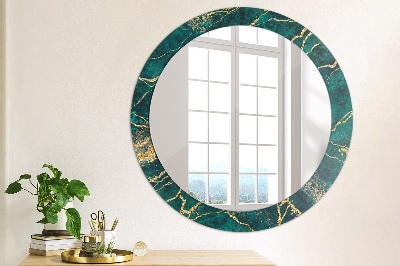 Miroir rond cadre imprimé Marbre vert malachite