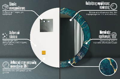 Miroir rond cadre imprimé Marbre vert malachite