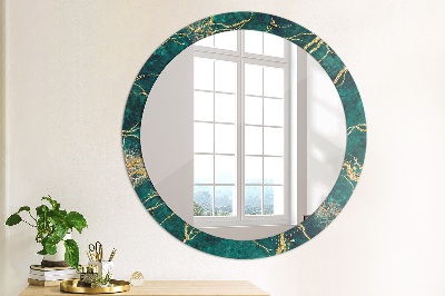 Miroir rond cadre imprimé Marbre vert malachite