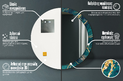 Miroir rond cadre imprimé Marbre vert malachite