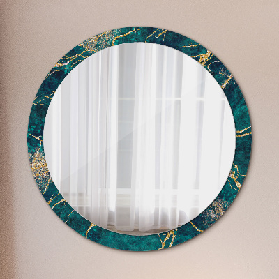 Miroir rond cadre imprimé Marbre vert malachite