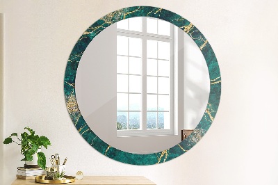 Miroir rond cadre imprimé Marbre vert malachite