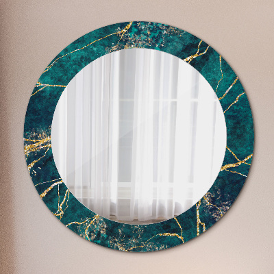 Miroir rond cadre imprimé Marbre vert malachite