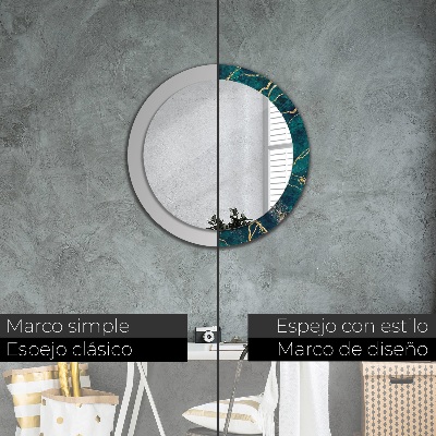 Miroir rond cadre imprimé Marbre vert malachite