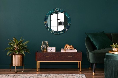 Miroir rond cadre imprimé Marbre vert malachite