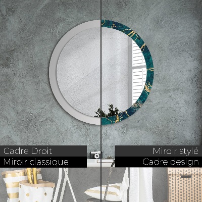 Miroir rond cadre imprimé Marbre vert malachite