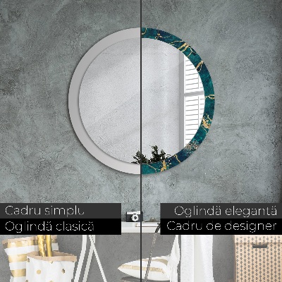 Miroir rond cadre imprimé Marbre vert malachite