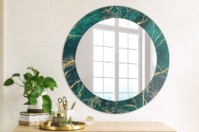 Miroir rond cadre imprimé Marbre vert malachite